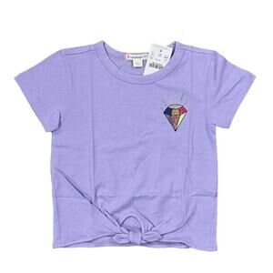 NWT J. Crew Girls' Purple W/Glitter Gem Front-Tie Tee - SIZE 3